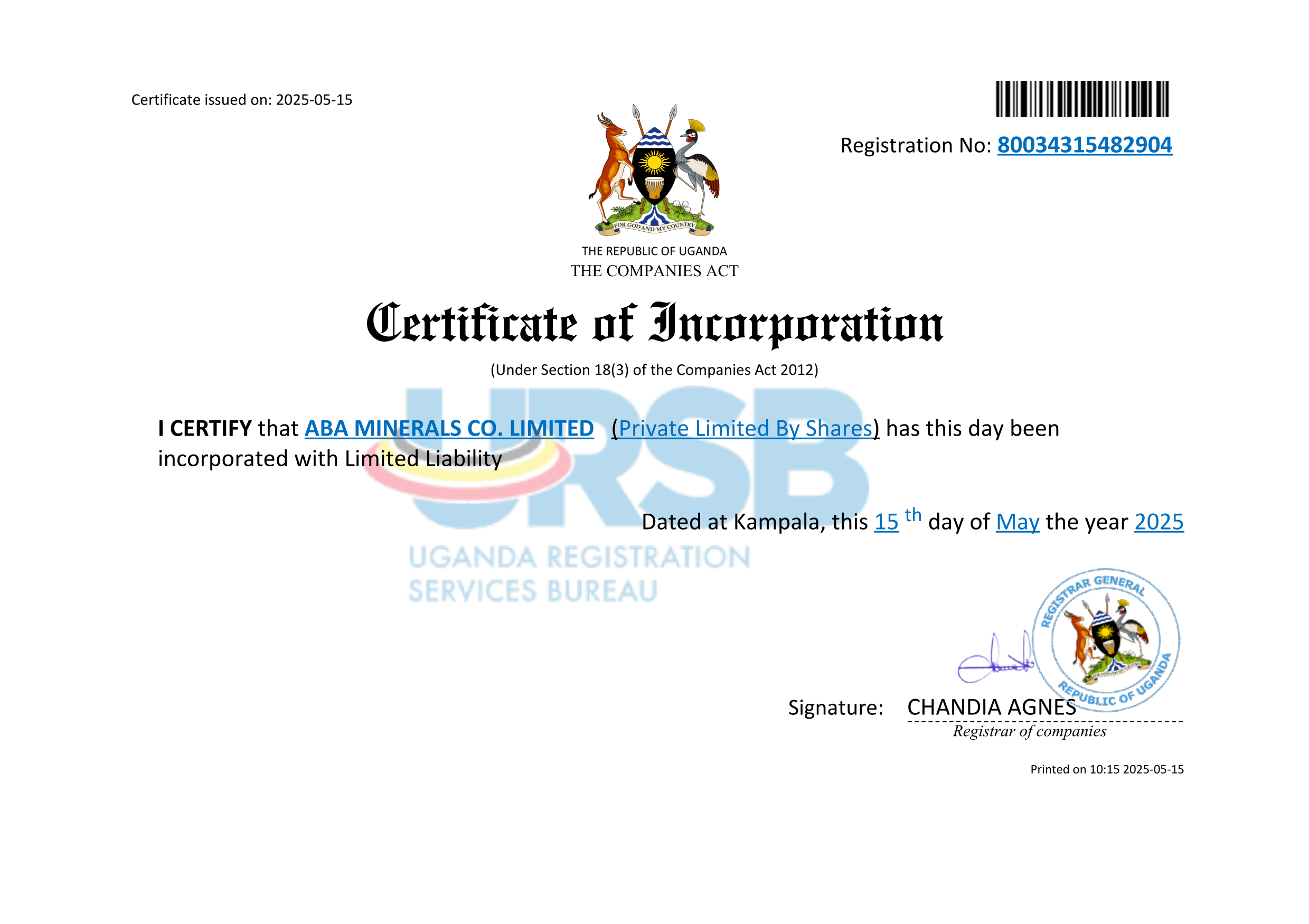 Certificate of Incorporation